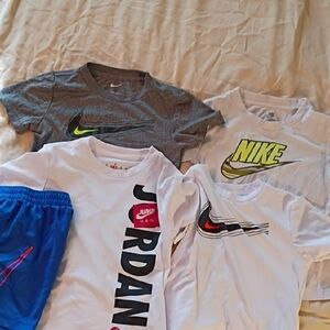 Nike Kids /Air Jordan Bundle - Gray, White, One Pair Of Blue Nike Shorts Size 4T